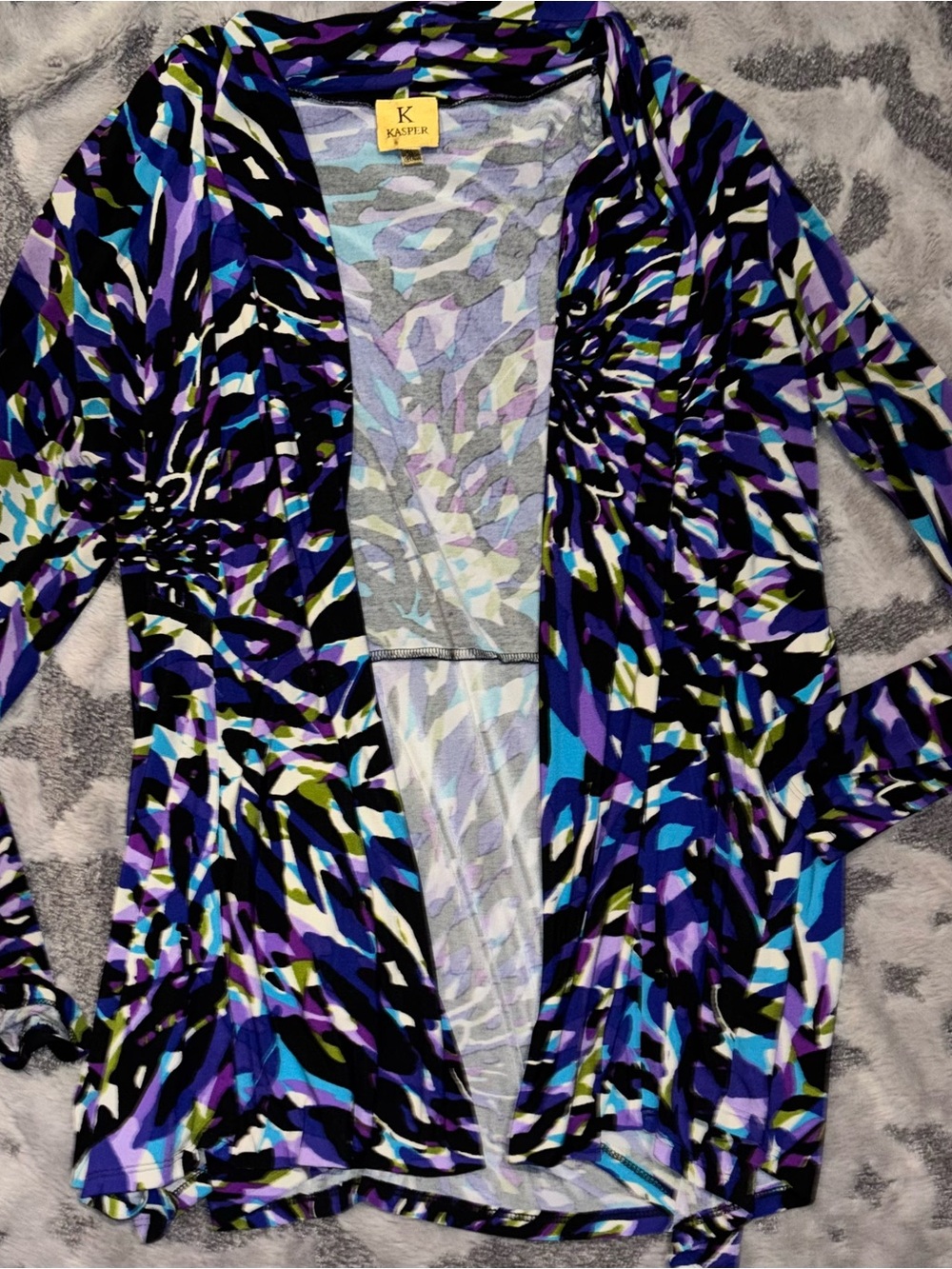 Kasper Multicolor Open-Front Cardigan - Purple, Blue, Black~medium ~